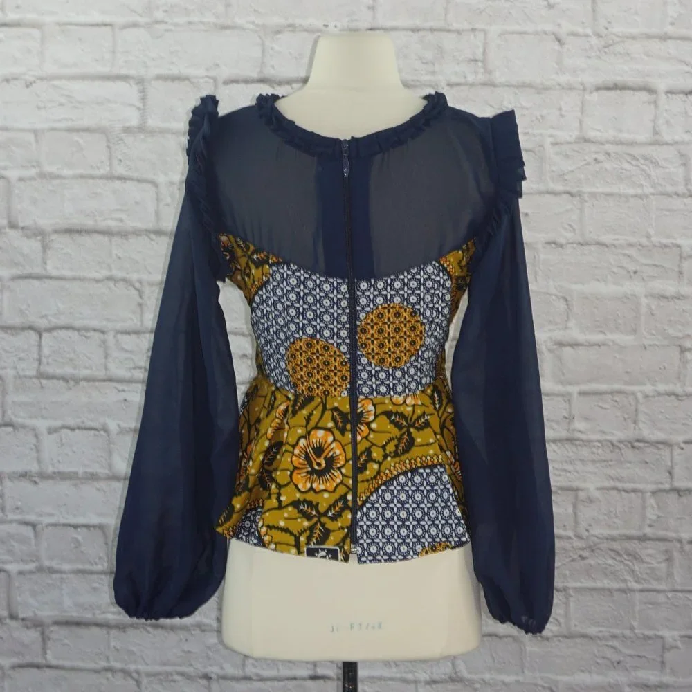 Vintage 70s Peplum Ruffle Bishop Sheer Sleeves Blouse Top - Picture 2 of 6